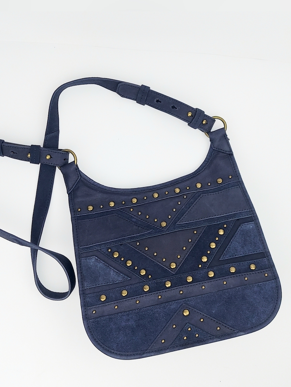 Lucky Brand Blue Leather Studded Crossbody Bag